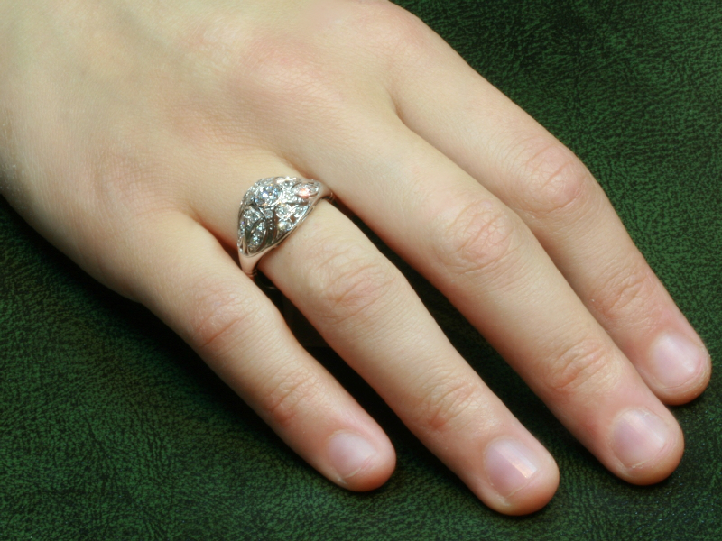 Diamonds covered low domed platinum estate ring early 20th century (image 13 of 16)